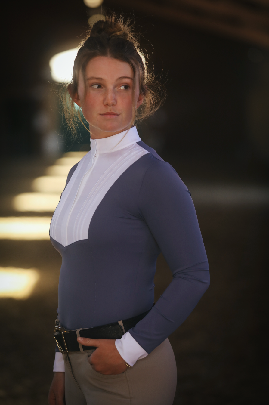 The Lennox Pleated Bib Top : Caroline Blue