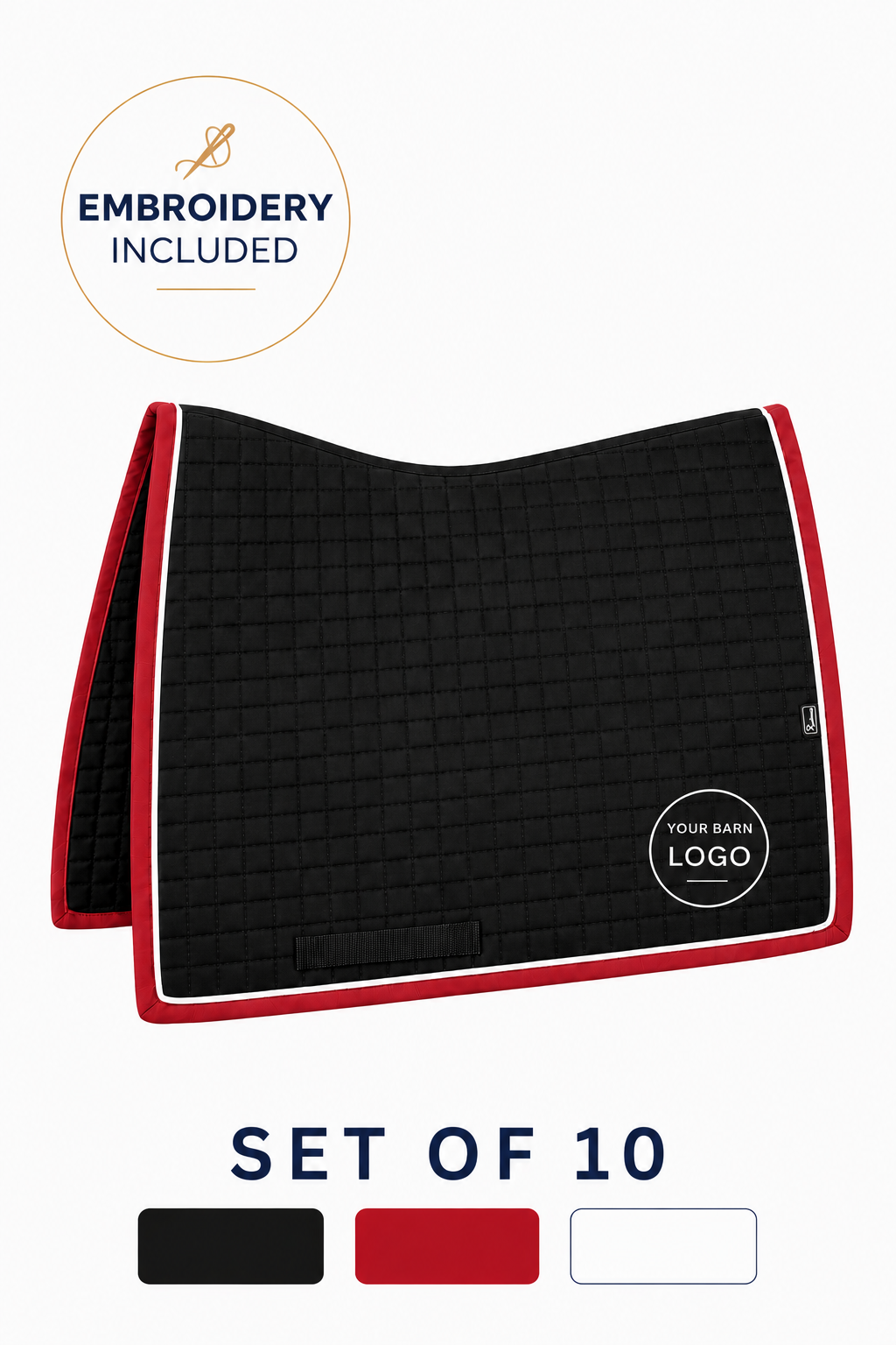 Full Set - Custom Ergonomic Square Cut Saddle Pad (Black Red White)