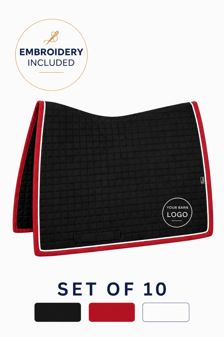 Full Set - Custom Ergonomic Square Cut Saddle Pad (Black Red White)
