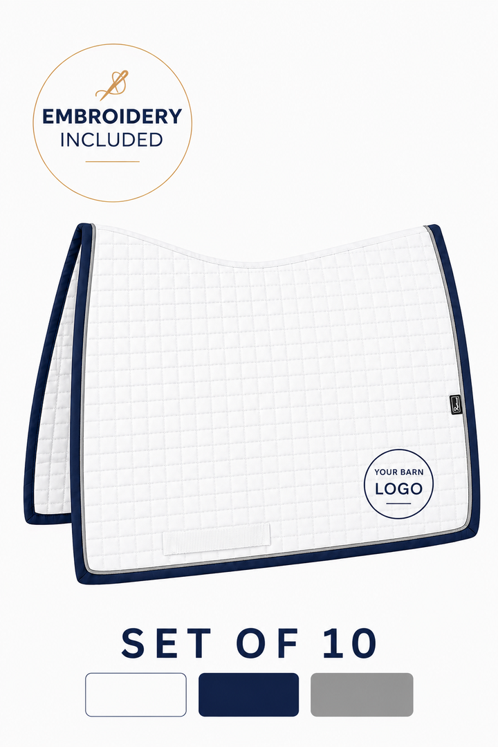 Full Set - Custom Ergonomic Square Cut Saddle Pad (White Navy Grey)