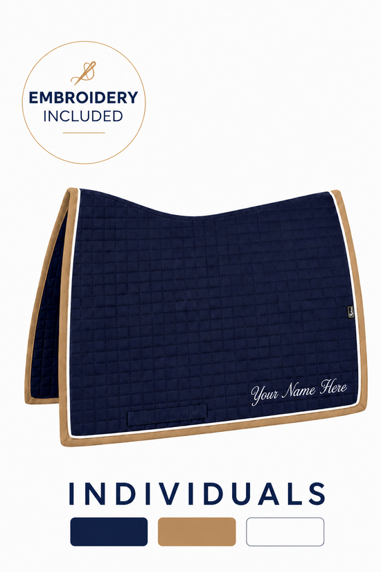Custom Ergonomic Square Cut Saddle Pad (Navy Tan White)