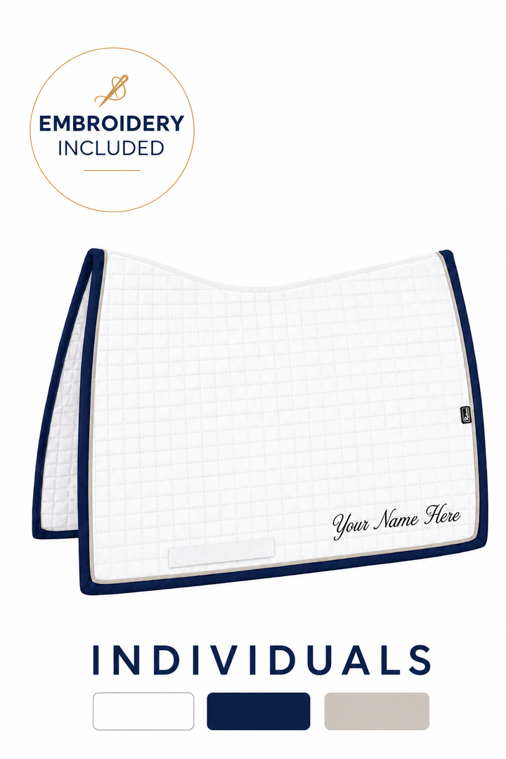 Custom Ergonomic Square Cut Saddle Pad (White Greige Navy)