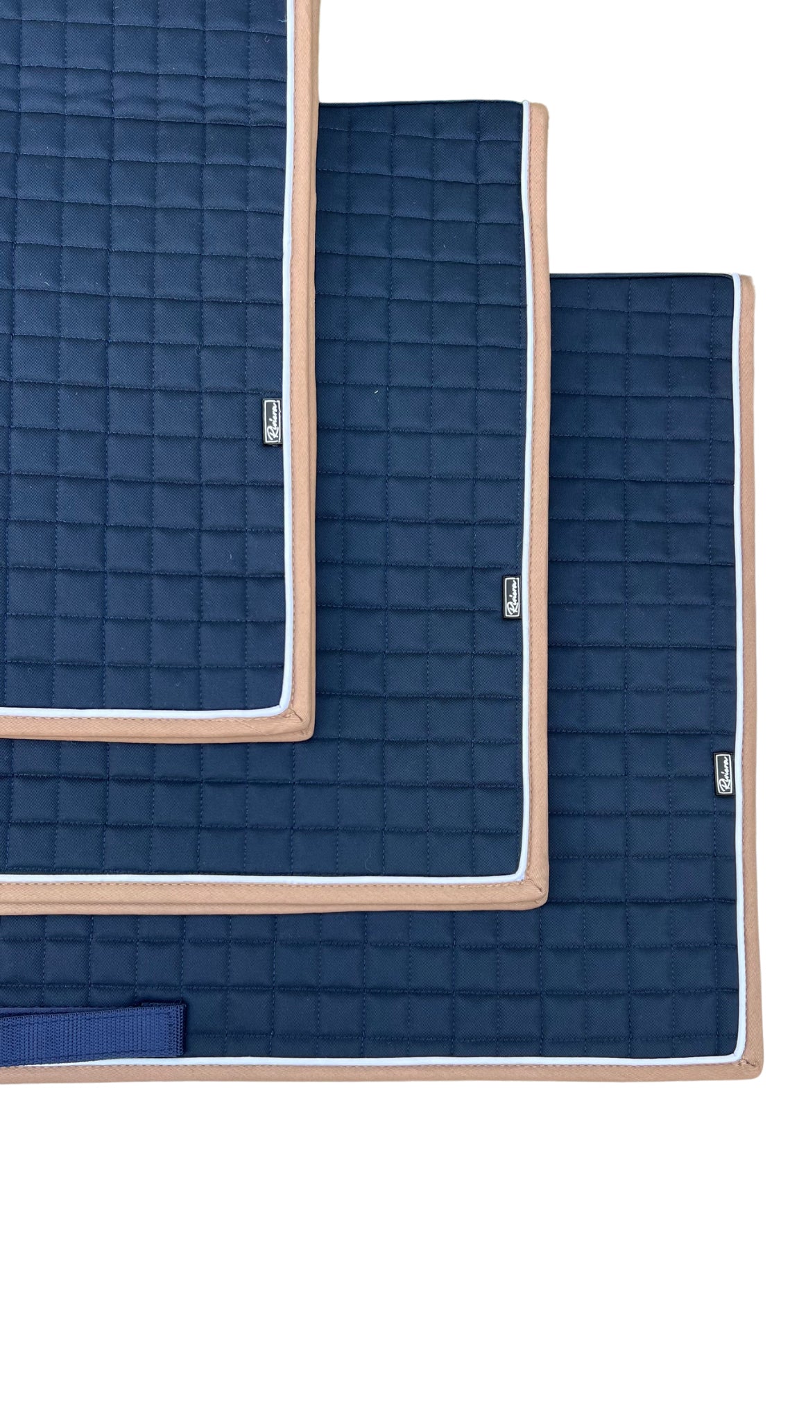 The Ergonomic Square Cut Saddle Pad (Navy Tan White)