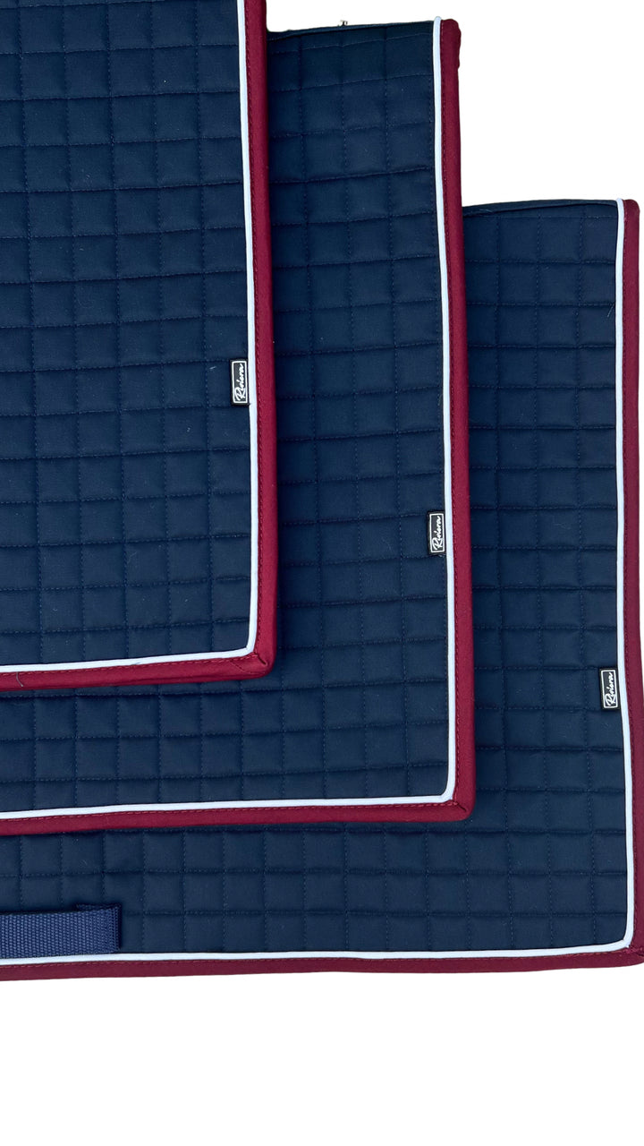 The Ergonomic Square Cut Saddle Pad (Navy Burgundy White)